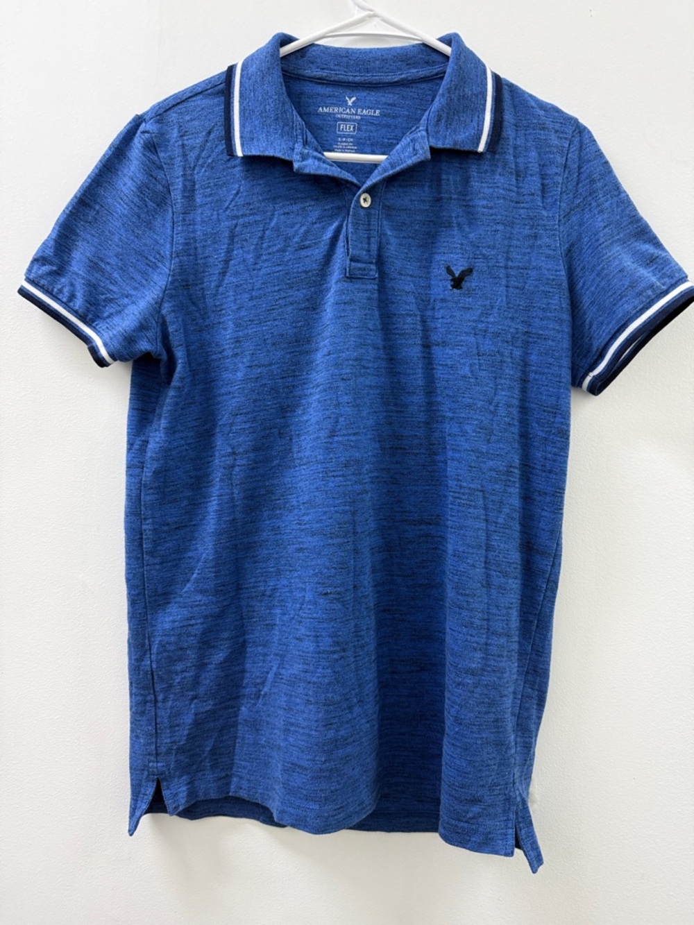 American Eagle Outfitters Men’s Heathered Blue Polo with Contrast Trim